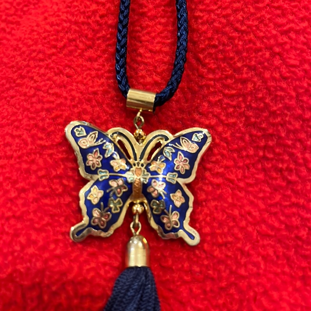 Vintage Cloisonné butterfly necklace
